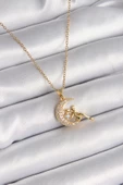 316L Çelik Gold Renk Zincir Zirkon Taşlı Peri Figür Kadın Kolye - TJ-BKO9581 - 1