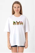 3 Wise Beagles Christmas Beyaz Kadın Oversize Tshirt thumbnail 2