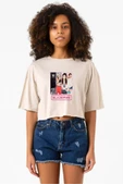 Black Pink Band Bej Kadın Crop Tshirt thumbnail 1