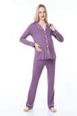 Luvmabelly MYRA9552 Düğmeli Biyeli Hamile Pijama Takımı -Mor - 1