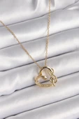 Gold Renk Zincir Zirkon Taş Detaylı Kalp Model Sonsuzluk Detay Kadın Kolye - EBJ241214W29937 thumbnail 1