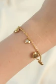 316L Çelik Gold Renk Zirkon Taşlı Kalp Model Bileklik - TJ-BB6098 thumbnail 2