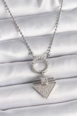 Gümüş Renk Topçuk Zincir Zirkon Taşlı Üçgen Model Kadın Kolye - EBJ241214W29866 thumbnail 1