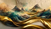 3 Boyutlu Eskitme Dağ ve Suluboya Çizimli Duvar Kağıdı thumbnail 7