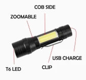 WellHise T6-19 Şarjlı Orta Boy EL Feneri Kamp Yürüyüş Feneri Su Geçirmez - 4