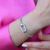 Top Zincirli Zirkon Taşlı İkon Gümüş Bileklik thumbnail 4