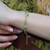 Gurmet Modeli Nazar Boncklu Gold Kaplama Gümüş Bileklik thumbnail 3