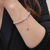 Damla Lal Taş Etrafı Zirkon Taşlı 925 Ayar Gümüş Bileklik thumbnail 3