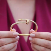 Crtr Çivi Model Zirkon Taşlı Gold Kaplama Gümüş Bileklik thumbnail 2