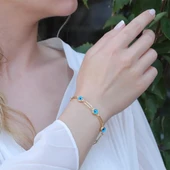 3 Nazar Boncuklu Gold Kaplama Trend Geçme Bileklik thumbnail 3