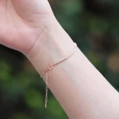 Rose Gold Kaplama Yarım Su Yolu Zincirli Gümüş Bileklik thumbnail 2