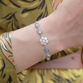 Nazar Bocuklu Kar Tanesi Zirkon Taşlı Gümüş Bileklik thumbnail 1