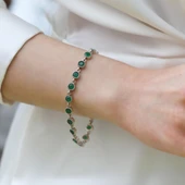 Kök Zümrüt Taşlı Otantik Gümüş Bileklik thumbnail 1