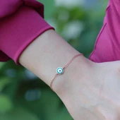 Mine İşli Nazar Boncuğu Çift Zincirli Rose Gold Kaplama Gümüş Bileklik thumbnail 3