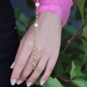 Kalp Nazar Boncuklu Zirkon Taşlı Gold Kaplama Zincir Bileklik thumbnail 3