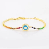 Altın Kaplama Renkli Zirkon Taşlı Su Yolu Bileklik thumbnail 1