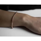 Rose Kaplama 925 Ayar Düz İtalyan Zincir Gümüş Bileklik thumbnail 3