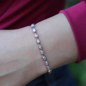 Elmas Montür Asansörlü Rose Gold Kaplama Gümüş Su Yolu Bileklik thumbnail 3