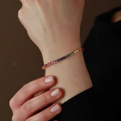 Renkli Sıra Taşlı Su Yolu Rose Gold Kaplama Gümüş Bileklik thumbnail 1