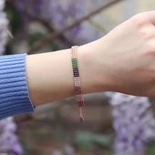 3 Sıra Renkli Zirkon Taşlı İnce Rose Gold Kaplama Su Yolu Gümüş Bileklik thumbnail 1