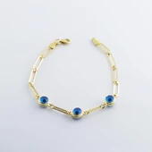 3 Nazar Boncuklu Gold Kaplama Trend Geçme Bileklik thumbnail 2