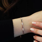 Renkli Zirkon Taşlı Su Yolu Rose Gold Kaplama Gümüş Bileklik thumbnail 1