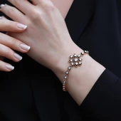 Çiçek Model Elmas Montür Gold Kaplama Gümüş Bileklilk thumbnail 1