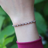 Elmas Montür Asansörlü Rose Gold Kaplama Gümüş Su Yolu Bileklik thumbnail 1