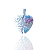 Renkli Zirkon Taşlı Kalpli Açılır Kapanır Gümüş Kolye Ucu thumbnail 1