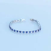 Lacivert Zirkon Taşlı Kalpli Su Yolu Gümüş Bileklik thumbnail 3