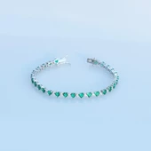 Yeşil Zirkon Taşlı Kalpli Su Yolu Gümüş Bileklik thumbnail 3