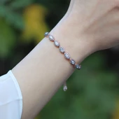 Elmas Montür Rose Gold Kaplama Zirkon Taşlı Asansörlü Gümüş Bileklik thumbnail 5