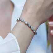 Elmas Montür Rose Gold Kaplama Zirkon Taşlı Asansörlü Gümüş Bileklik thumbnail 1