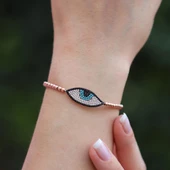 Zirkon Taşlı Göz Modeli Rose Gold Kaplama Gümüş Bileklik thumbnail 1