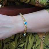 Gurmet Modeli Nazar Boncklu Gold Kaplama Gümüş Bileklik thumbnail 1