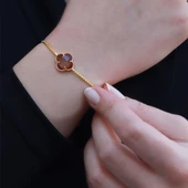 İkonik Alhambra Yonca Zultanit Taşlı Gold Kaplama Asansörlü Bileklik thumbnail 1