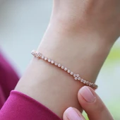 Elmas Montür Modeli Su Yolu Rose Gold Kaplama Gümüş Bileklik thumbnail 3