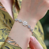 Nazar Bocuklu Kar Tanesi Zirkon Taşlı Gümüş Bileklik thumbnail 3