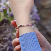 2 Sıra Renkli Zirkon Taşlı İnce Rose Gold Kaplama Su Yolu Gümüş Bileklik thumbnail 2