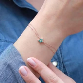 Açık Mavi Yıldız Figürlü Mine İşli Rose Gold Kaplama Gümüş Bileklik thumbnail 1