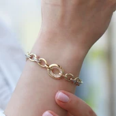 Gold Kaplama Zirkon Taşlı Halka Zincir Bileklik thumbnail 1