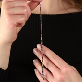 Renkli Sıra Taşlı Su Yolu Rose Gold Kaplama Gümüş Bileklik thumbnail 3