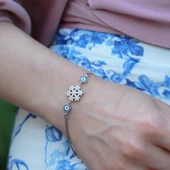 Nazar Bocuklu Kar Tanesi Zirkon Taşlı Gümüş Bileklik thumbnail 1