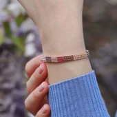 3 Sıra Renkli Zirkon Taşlı İnce Rose Gold Kaplama Su Yolu Gümüş Bileklik thumbnail 3