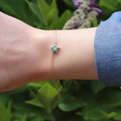 Açık Mavi Yıldız Figürlü Mine İşli Rose Gold Kaplama Gümüş Bileklik thumbnail 3