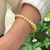 Tek Sıra İncili Anahtarlı Kelepçe Bilezik thumbnail 1