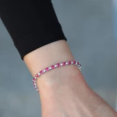 Kırmızı Zirkon Taşlı Kalpli Su Yolu Gümüş Bileklik thumbnail 2