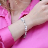 Zirkon Taşlı Düğme Gümüş Bileklik thumbnail 3