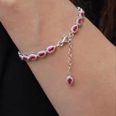 Damla Lal Taş Etrafı Zirkon Taşlı 925 Ayar Gümüş Bileklik thumbnail 1