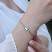 Gurmet Zincirli Gold Kaplama İkon Gümüş Bileklik thumbnail 1